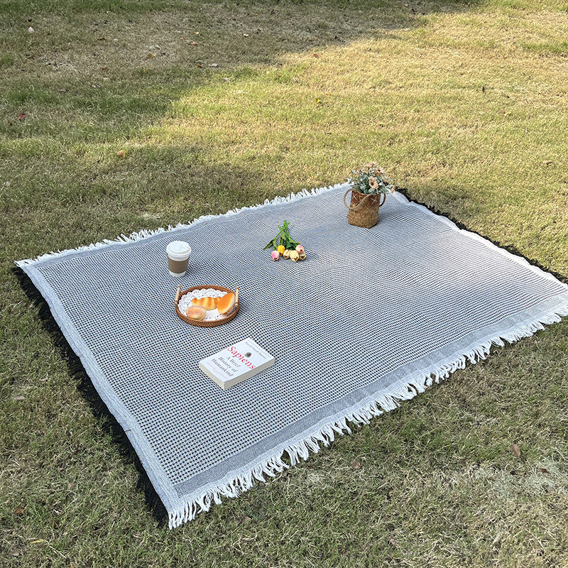 Cotton Blend Picnic Blanket 130x180cm Outdoor Mat with Fringes