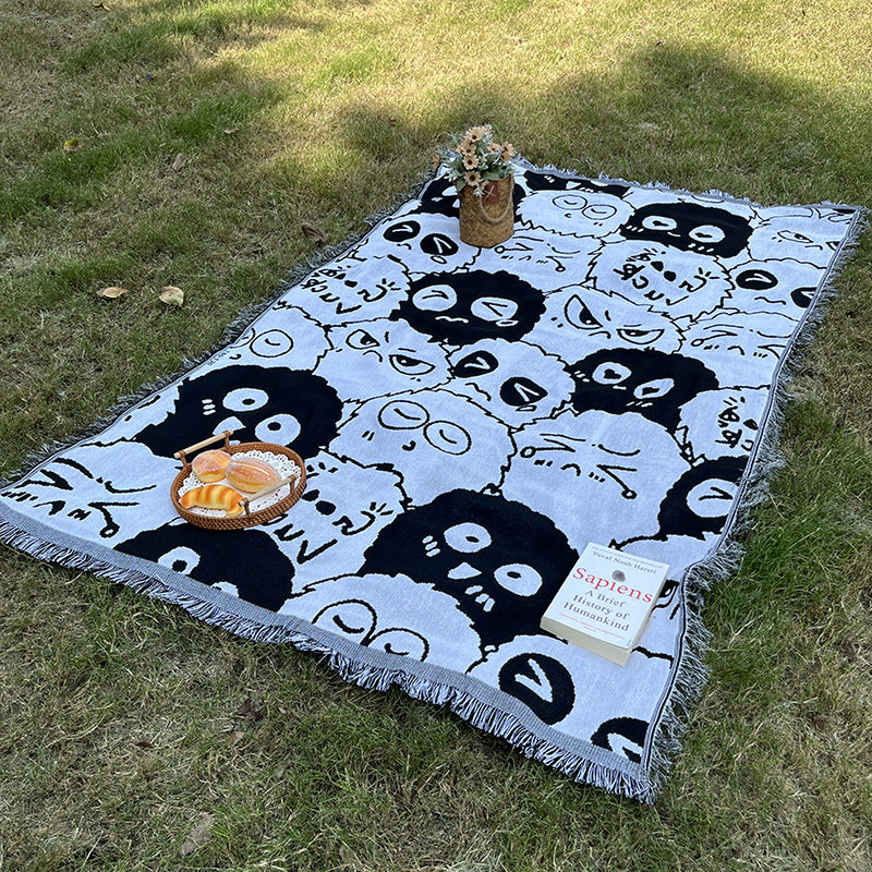 Portable Boho Picnic Blanket 150x200cm Polyester Mat with Fringes