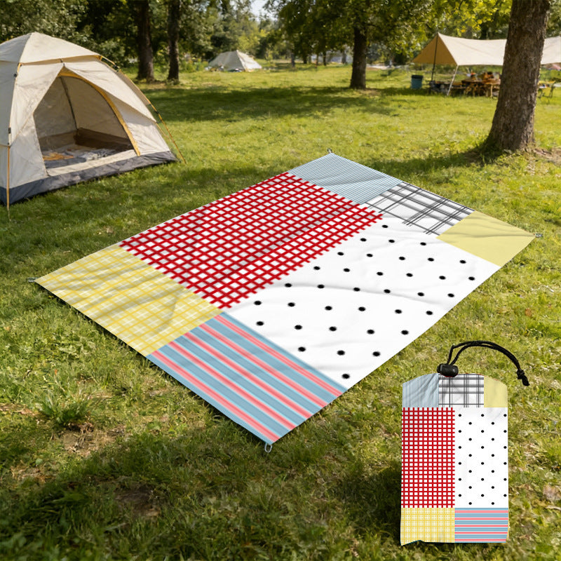 Portable Picnic Blanket 140x200cm Polyester Outdoor Mat - Patchwork