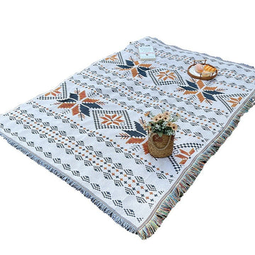 Portable Boho Picnic Blanket 150x200cm Polyester Mat with Fringes
