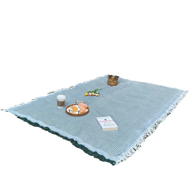 Cotton Blend Picnic Blanket 130x180cm Outdoor Mat with Fringes